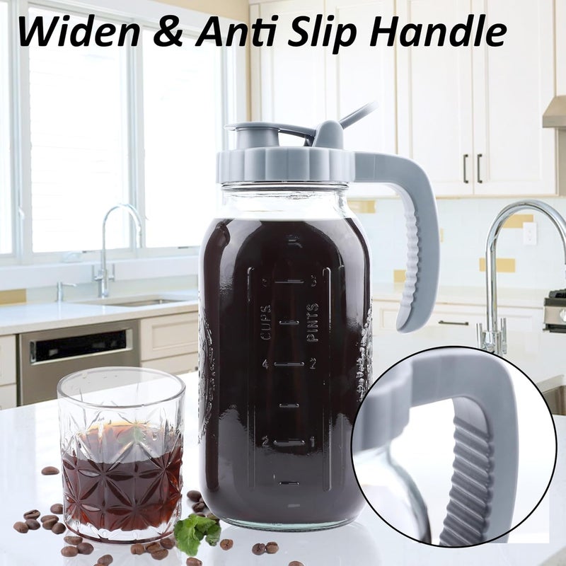 MBSRITY Cold Brew Coffee Maker 64 OZ Mason Jar Cold Brew Pitcher With Infuser 2 Quart Wide Mouth Iced Coffee Maker With Pour Spout Lid And Handle Half Gallon Airtight & Leakproof Pitcher For Fridge - Image 5